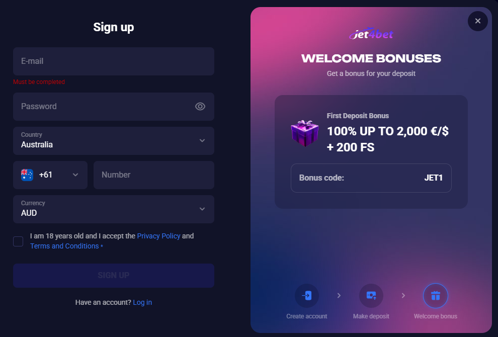 jet4bet casino regitster